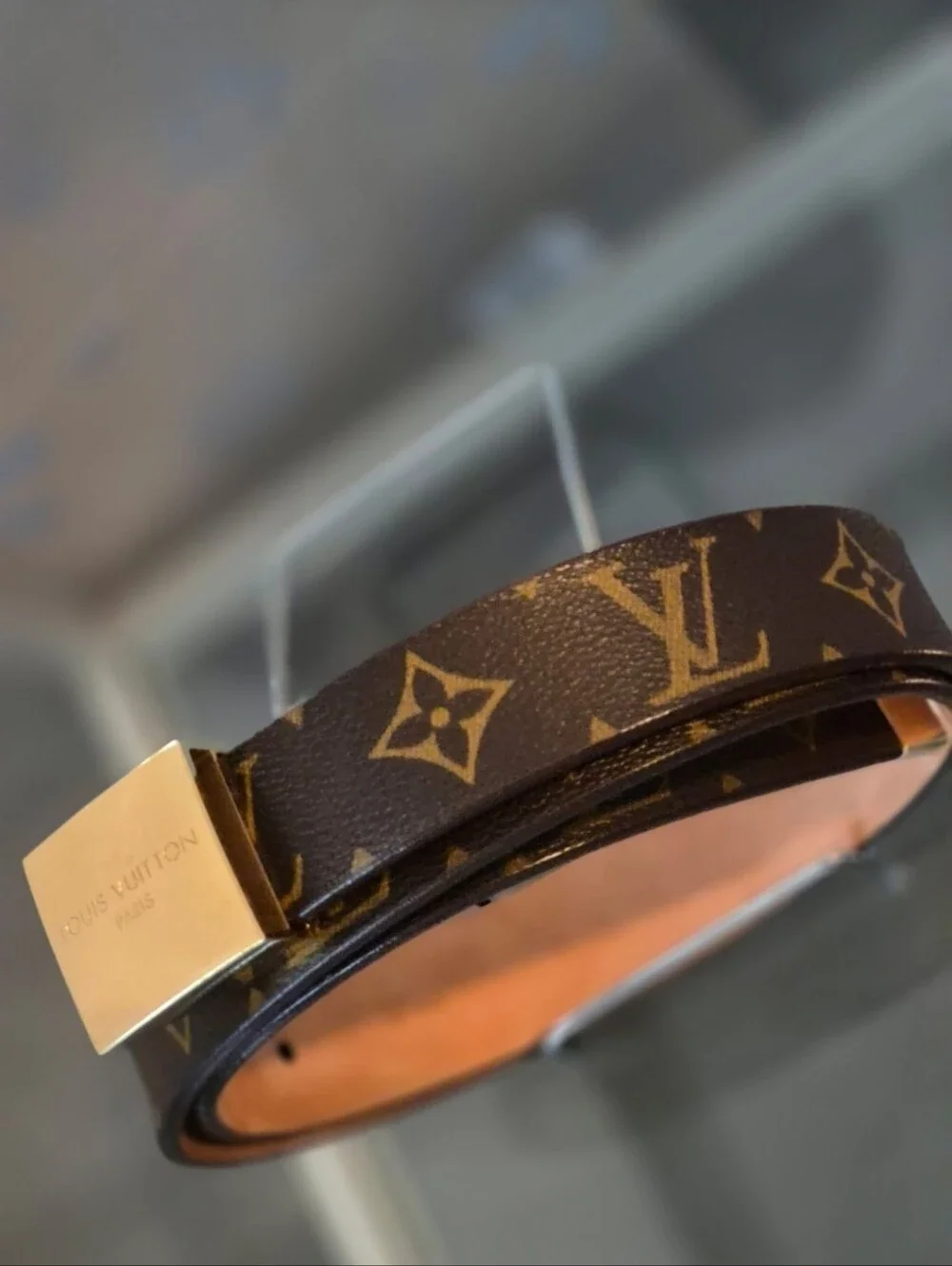 Louis Vuitton Brown Monogram Canvas Belt with Gold Plate Buckle-Size 85 cm